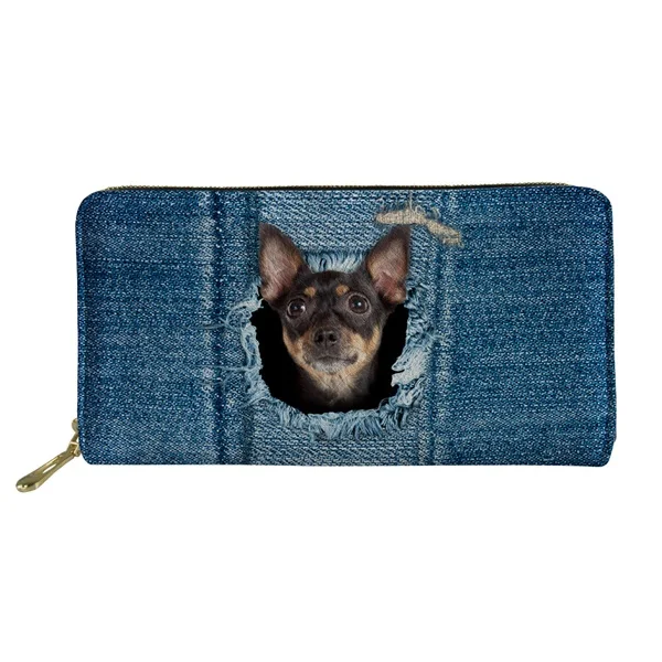 INSTANTARTS Забавный 3D поддельный синий джинсовый кошелек с принтом кошки/котенка для женщин и мужчин длинный кошелек из искусственной кожи роскошный брендовый женский кошелек большой держатель для карт - Цвет: H317Z21