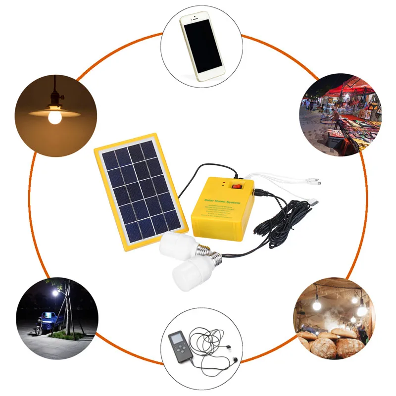 Gerador de Energia do Painel Luz com 2 Kit para Casa ao ar Solar Portátil Lâmpadas Engrenagem Escurecimento Usb Carga Sistema Emergência Livre Led 3 7 Cheap Lâmpadas solares