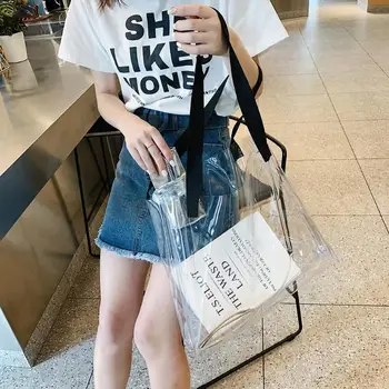 

Clear PVC Transparent Swimming Beach Bag Storage Bag Shopping Bag Shoulder Handbag Outdoor Camping Tote Travel Bags