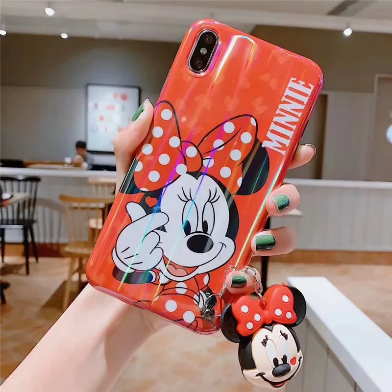

GYKZ Cartoon Bracket Doll Mickey Minnie Phone Case For iPhone X XS MAX XR 7 8 6 6s Plus Blue Light Soft Back Cover For iPhone XR