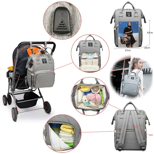 Lequeen Baby Diaper Bag with USB Interface Large Waterproof Nappy Bag Kits Mummy Maternity Travel Backpack Nursing Bag with Hook 2