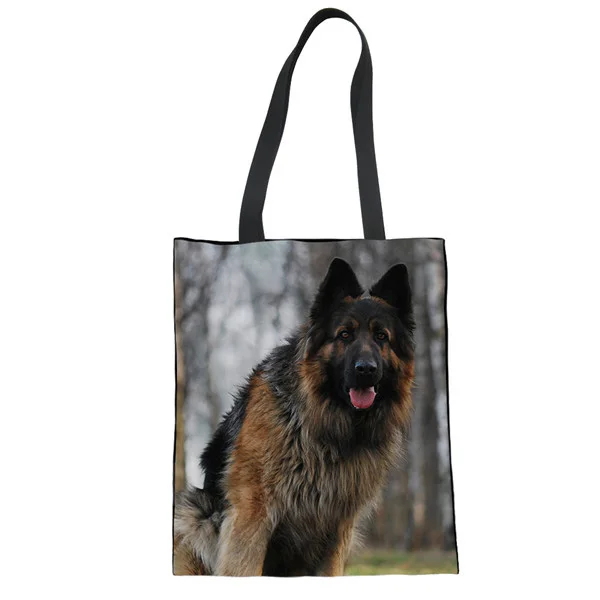 WHEREISART новые холщовые сумки-тоут немецкая овчарка собака печать женские Наплечные сумки Дамская девушка Складная хозяйственная сумка для девочек - Цвет: LMF1507Z22