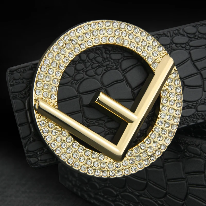 

High Quality F letter designer belt men genuine leather letter round buckle luxury brand 3.8cm wide Fashion Casual Waistband