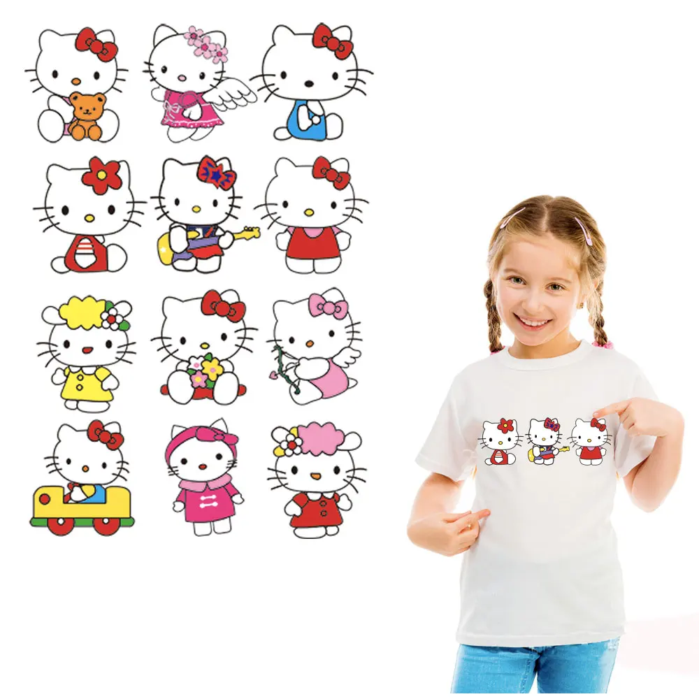 cute hello kitty iron on patches for kids clothes cartoon amimals heat