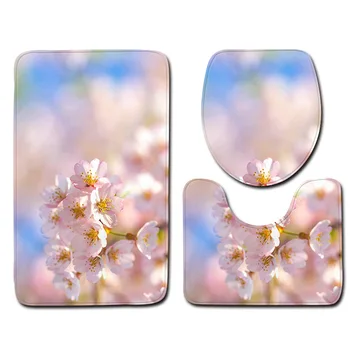 

3pcs Bathroom Mat Sets 3D Flower Pattern Europe Anti Slip Bath Rug and Toilet Mats