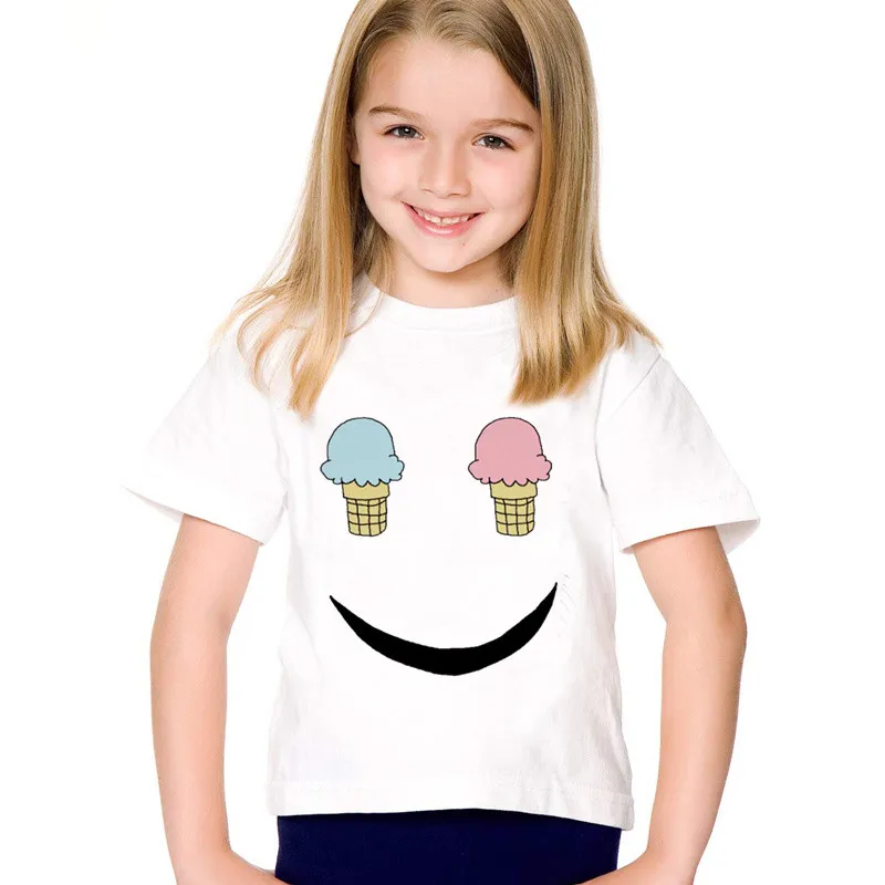 Ice Cream Smile Face Printed Children Funny T shirts Kids Summer Short