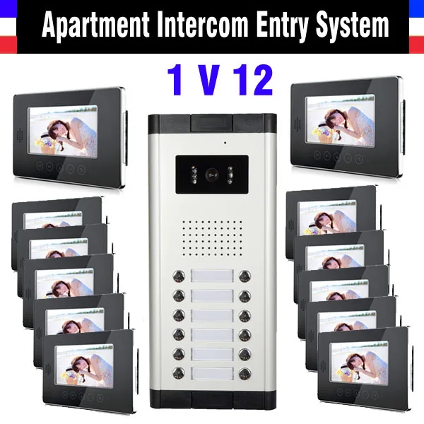 

Apartment Intercom System 7 Inch Monitor 12 Units Apartment Video Door Phone Intercom System Video Doorbell Doorphones Kit
