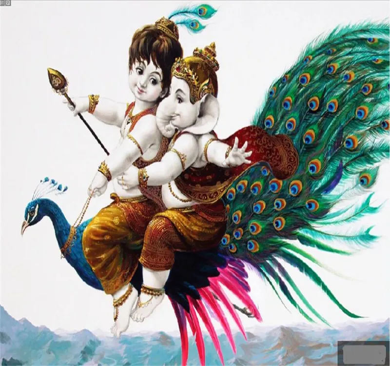 Custom wallpaper Mediterranean peacock elephant character oil painting TV background wall decoration waterproof material Custom wallpaper Mediterranean peacock elephant character oil painting TV background wall decoration waterproof material