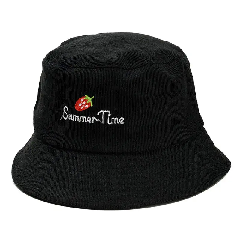 Модные черные летние Панама для женщин вельвет клубника письмо шляпа от солнца рыбаков кепки серый, розовый, темно красный