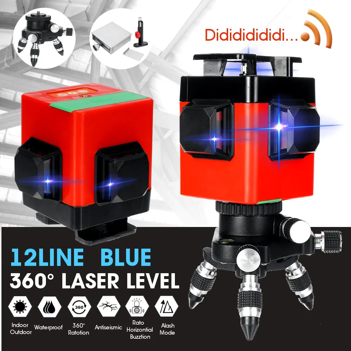 

Laser Level 12 Lines 3D Level Self-Leveling 360 Horizontal Vertical Cross Super Powerful Blue Laser Level With remote control