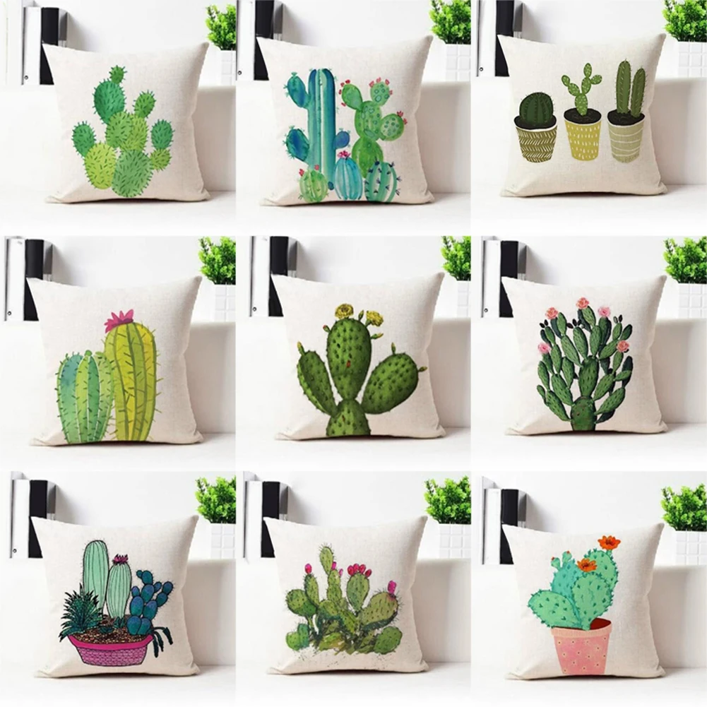

Succulent Cactus Potted Comfortable Linen Pillowcase Sofa Home Cushion Cover