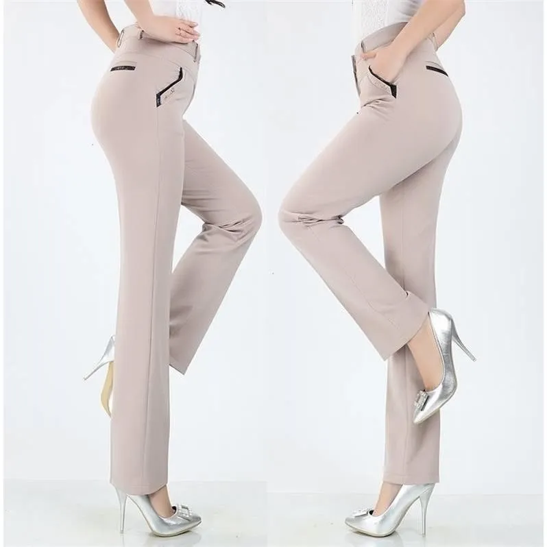 Женские брюки из лучшей ткани, брюки с высокой эластичной талией, прямые строгие брюки, женские брюки, pantalones mujer DV239
