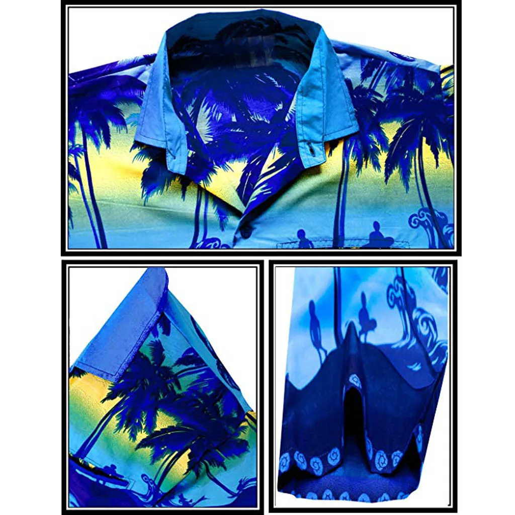 Гавайская рубашка, Мужская блузка с коротким рукавом, быстросохнущая Повседневная рубашка на пуговицах, с принтом, пляжный топ, Sreetwear camisa hombre camisa masculina