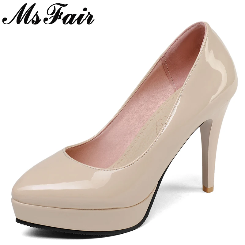 

MSFAIR Pointed Toe Thin Heels Women Pumps Fashion Super High Heels Single Shoes 2018 Spring Shallow Platform Women's Pumps
