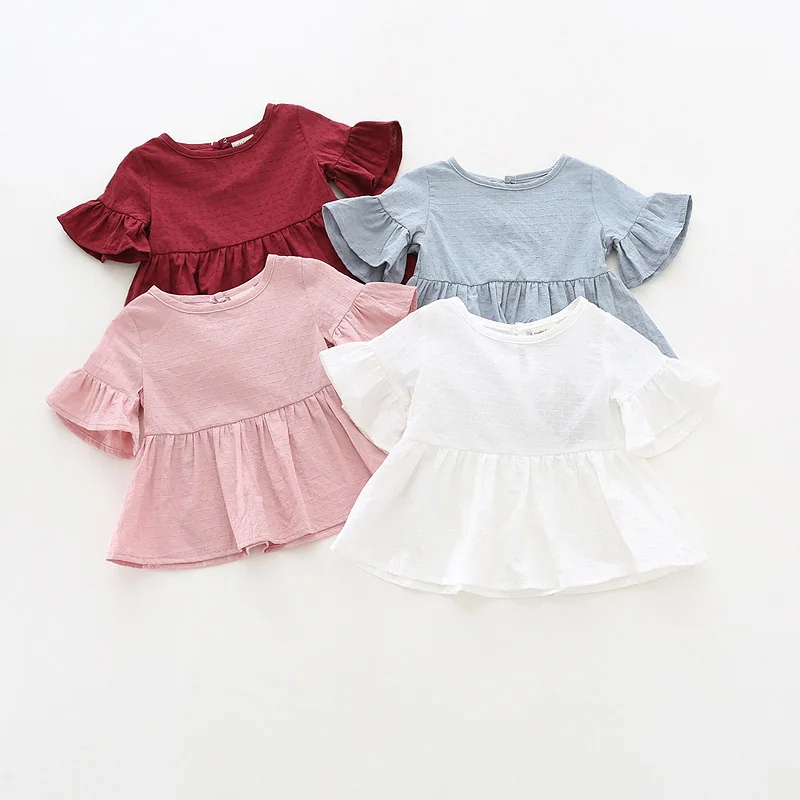 Ruffle Sleeves 100 Cotton Top T Shirt Baby Girl Solid Short Sleeve T Shirt Kids O
