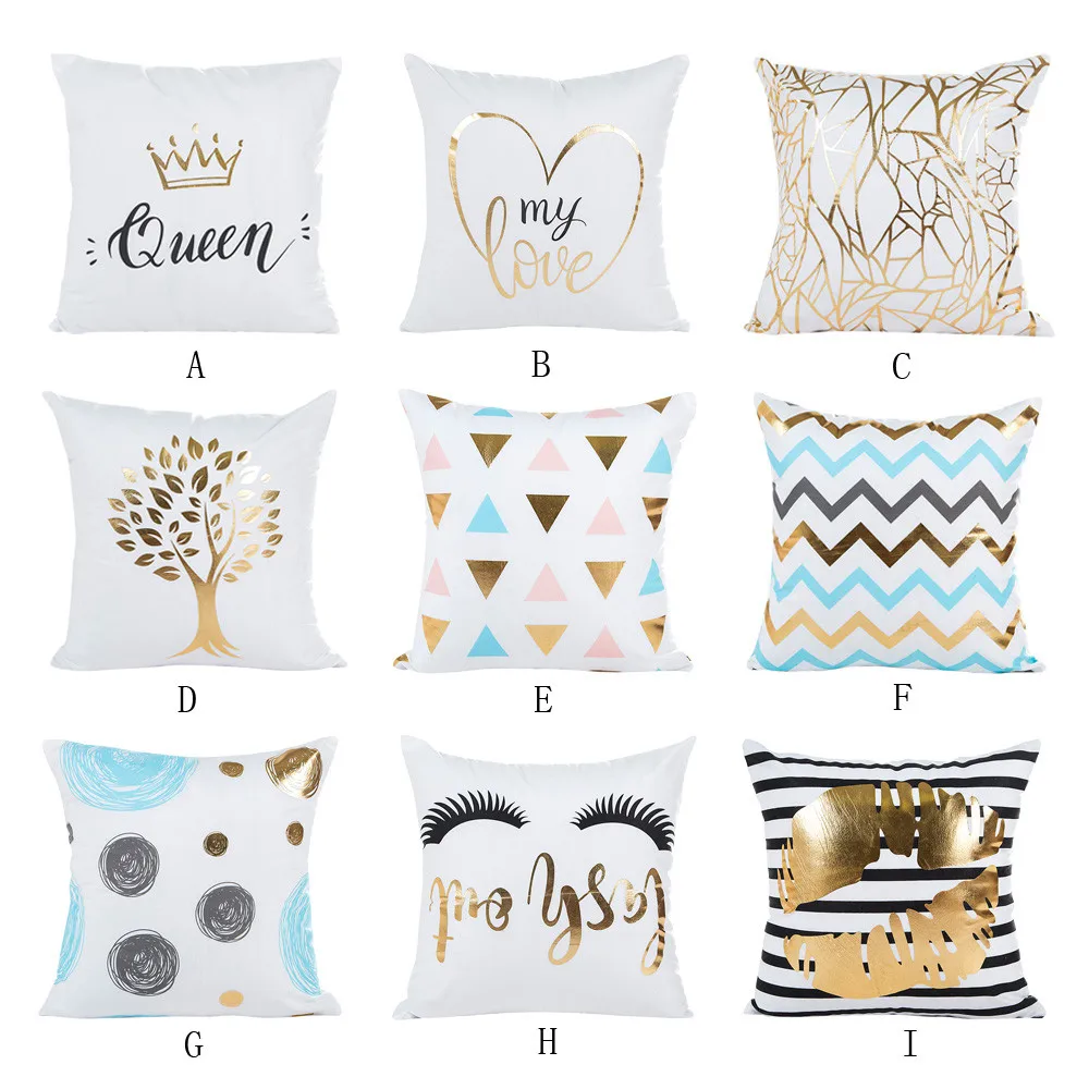 

2018 High quality Gold Foil Printing Pillow Case Waist Throw Polyester Nonwoven Washable Square 45cmX45cm #40310