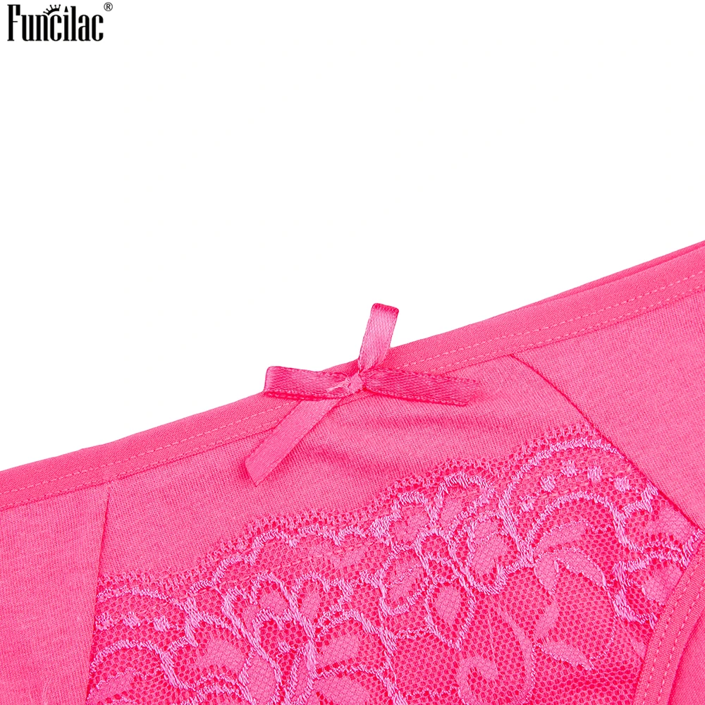 FUNCILAC Underwear Lace Floral Women G String Cotton Underpants Solid Low Rist Panties Sexy Transparent Bfifes Intimates 1 Piece