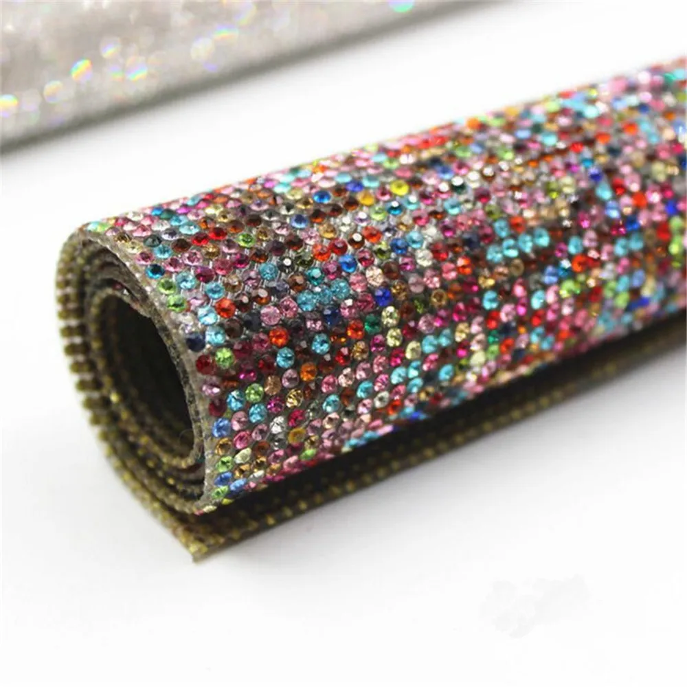 

24*40CM Multi Color Crystal Rhinestone Trim Hotfix Iron On Strass Glass Rhinestone Mesh For Garment Bag Hand Craft Decoration