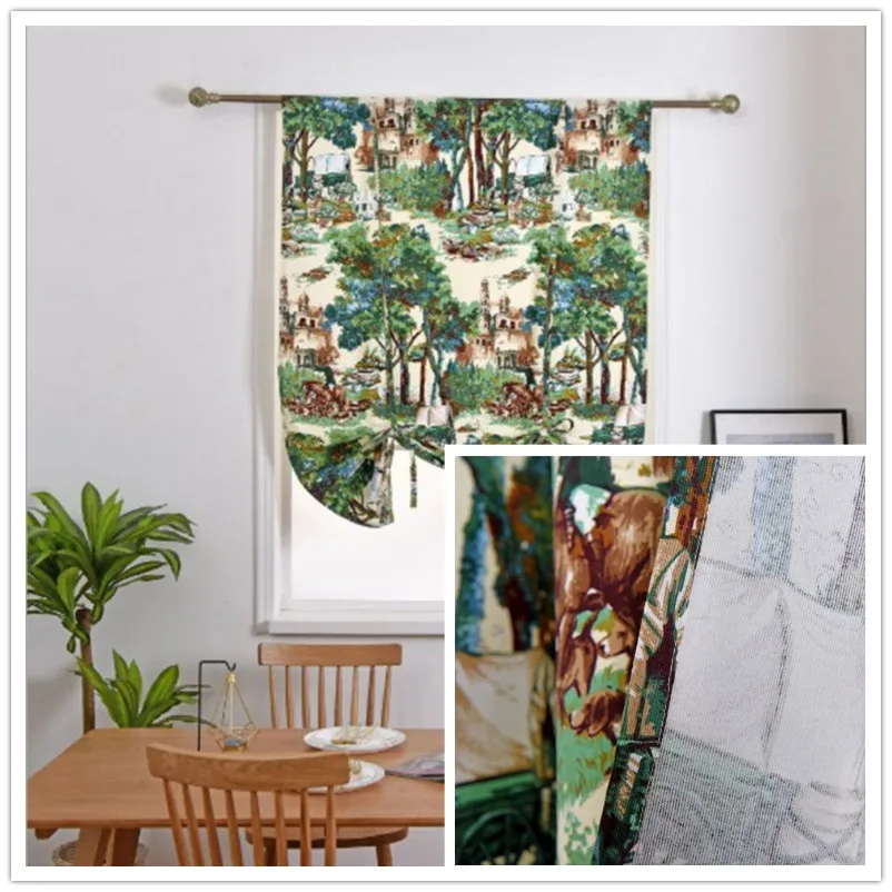 Scenic green tree pattern curtains. Decorated with Roman Curtains for children's rooms. Medium length | Дом и сад