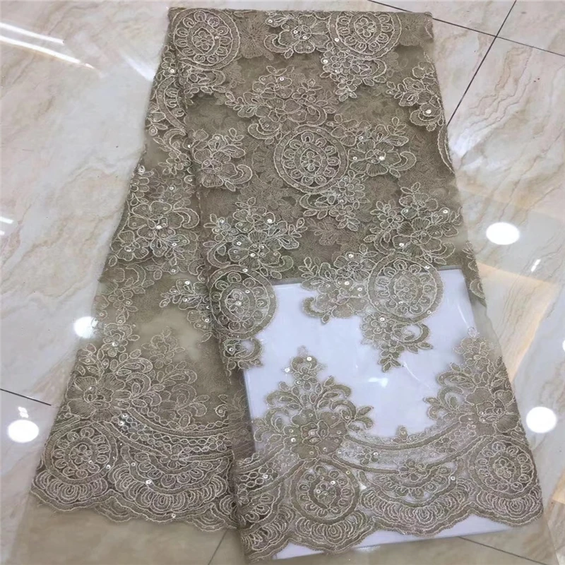 VILLIEA High Quality African Lace Fabric Latest Gold Color Mesh Nigerian Guipure With Sequins | Дом и сад