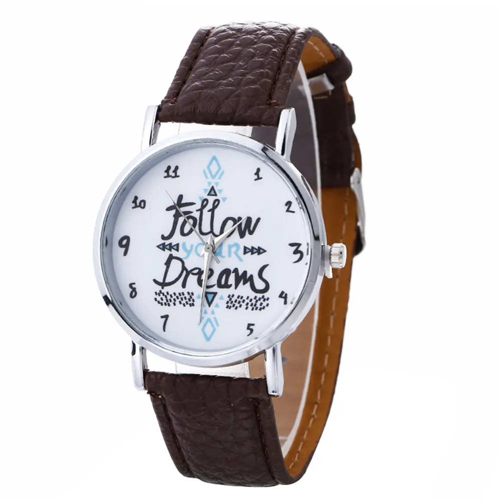 Модные часы для отдыха с нейтральным буквенным узором для женщин и девочек, повседневные модные кожаные кварцевые наручные часы zegarek damski QuickSand A7020 - Цвет: Коричневый