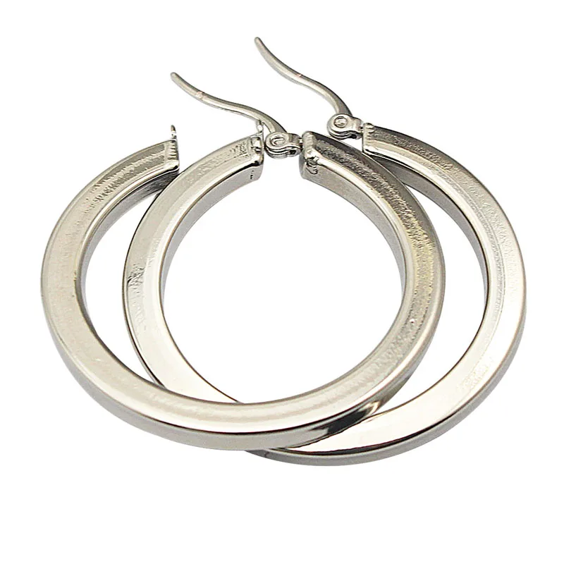 Серебряная сережка из нержавеющей стали с толстым плоским полым кольцом, ювелирные изделия для женщин, повседневные серьги, 1 шт