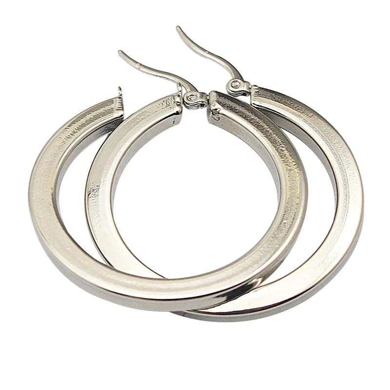 Stainless Steel Thick Flat Hollow Hoop Earring Silver Color Jewelry Women Casual Earring 1PCS 5