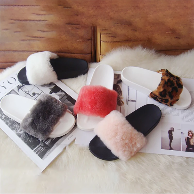 

Fur Flat Slippers Wool Women Summer Shoes Indoor Fuzzy Plush Ladies Shoes 2019 New Outdoor Fluffy Slides Fashion Basic Slippers