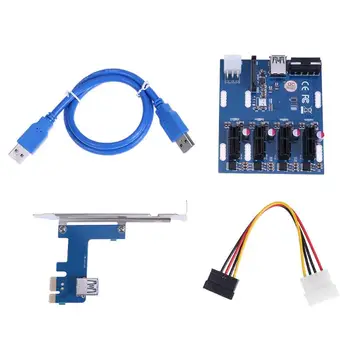 

Motherboard PC PCI-E to 4 PCI-E 1x Slot Adapter Extender Riser Card + 4pin molex 6pin Power/SATA Port for BTC mining add on card