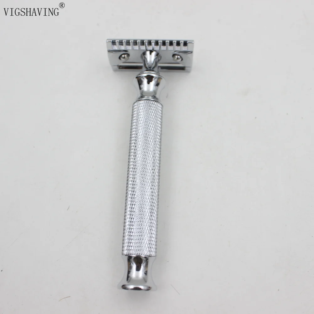 VIGSHAVING للرجال الحلاق حلاقة أداة معدن الكروم ماكينة حلاقة آمنة بشفرة مزدوجة VIGSHAVING للرجال الحلاق حلاقة أداة معدن الكروم ماكينة حلاقة آمنة بشفرة مزدوجة