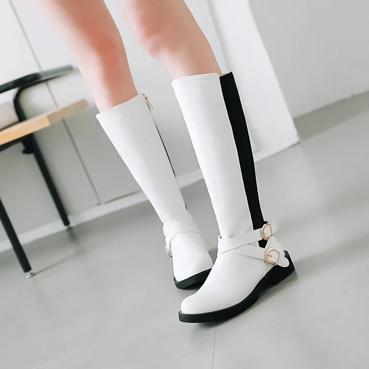 

Big Size 11 12 13 14 15 Women Long Boots Woman Over The Knee Boot Buckle decoration Pure color Low heel boots