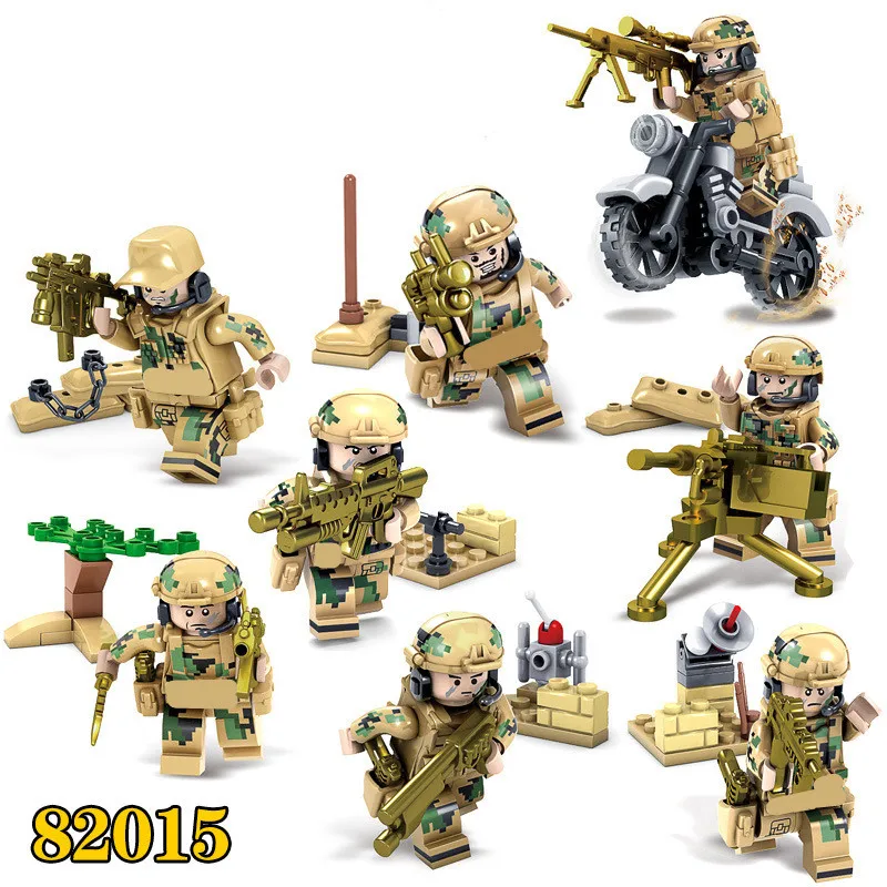 

8pcs Special Forces World War 2 Military SWAT Army Weapon Soldier Gun Marine Corps Building Blocks Figures Toy Boy Gift Children