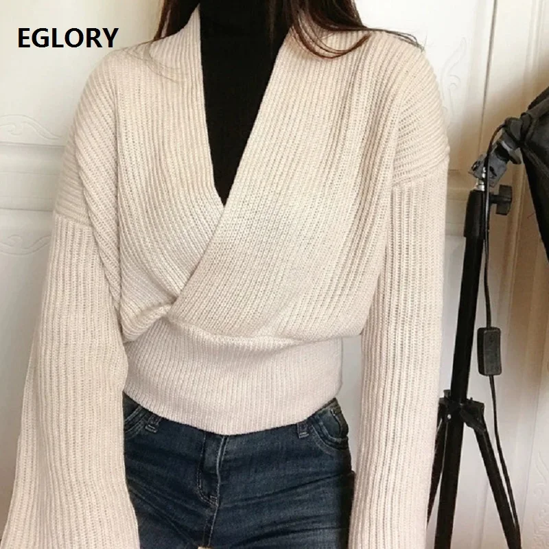 

High Quality Sweaters 2019 Autumn Fashion Pullovers Women V-Neck Soft Knitting Long Sleeve Casual Jumpers Female Knitwear