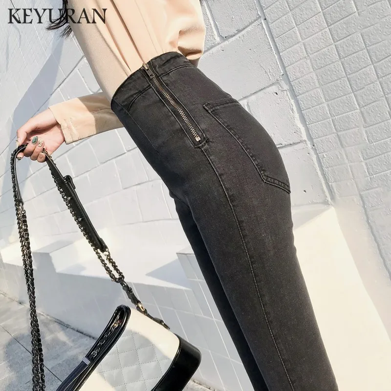 

2019 New women slim pencil Pants vintage high waist elastic side zipper Jeans woman full length fashion sexy skinny trousers