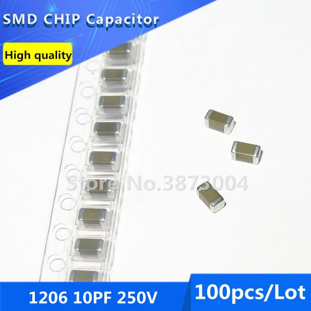 

100pcs 1206 10PF 250V 5% Thick Film Chip Multilayer Ceramic Capacitor