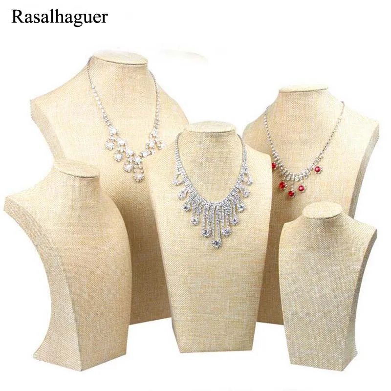

New Natural Linen Fabric Jewelry Necklaces Pendants Display Bust Choker Holder Stand Rack Show 5 Size Wholesale Price