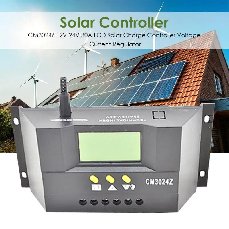12V/24V CM3024Z 30A Contrôleur de panneau solaire Régulateur de charge solaire Contrôleur de charge photovoltaïque réglable pour la plupart des types de Contrôleur de charge solaire 