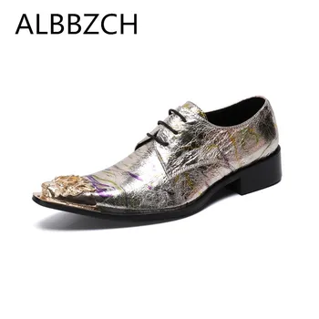 

Spring Summer Printing Leather Wedding Men Shoes Fashion Party Shoes Men's Business Leisure Dress Pointed Toe Derby Man Shoes