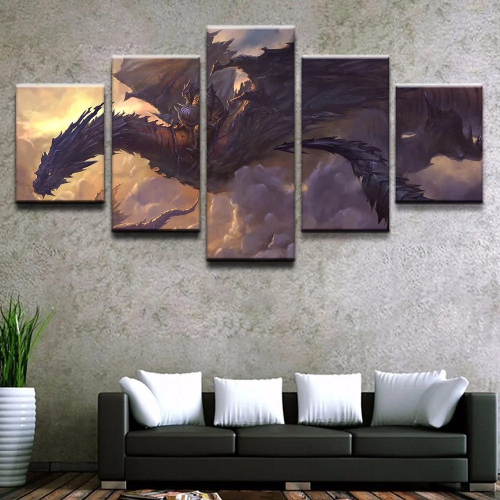 5 Panel DOTA Monster Dragon Decoration Game Poster Modern Canvas Printed Pictures Wall Art Painting