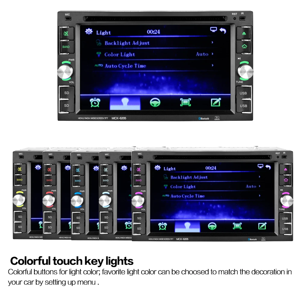 Discount car stereo Car MP5 Player 6.2 inch HD Touch Screen AM FM Radio Bluetooth USB Mirror Link function Auto Multimedia Player 7