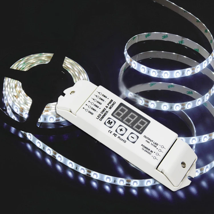 

DC12V-24V DMX 1990 CV LED Decoder 1 channel PWM output DMX 512 LED Controller Dimmer For single color LED Strip Lights Tape