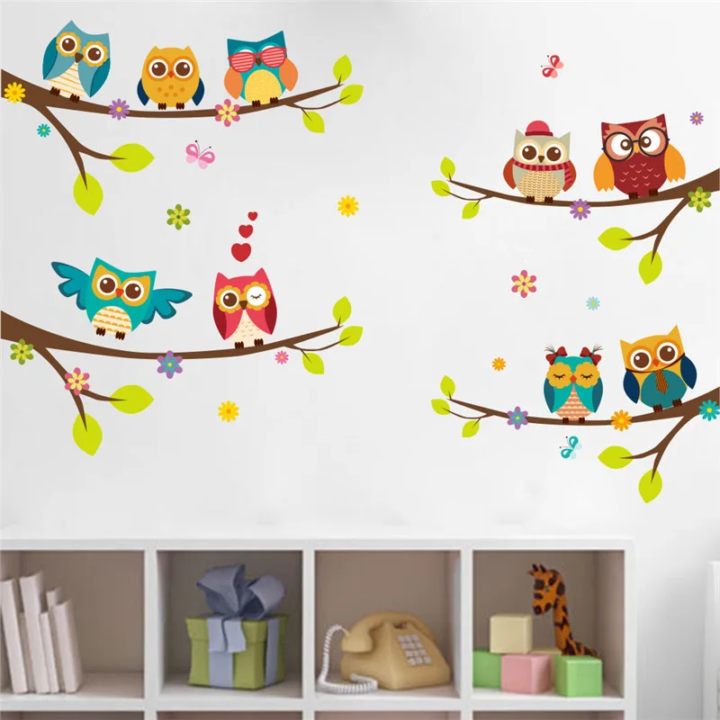Lovely Owls Tree Branch Wall Stickers for Kids Room Home Decoration