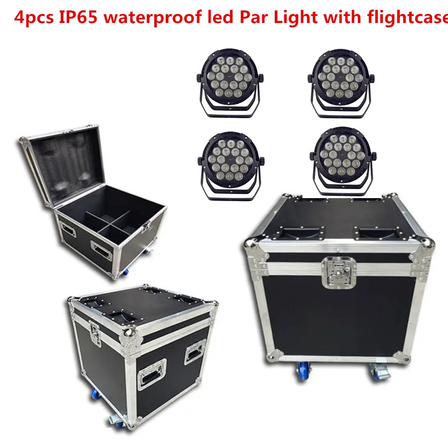 

4X IP65 waterproof led Par Light with flightcase 18X18W led Par Lights RGBWA UV 6in1 stage DJ equipment disco lights no fan
