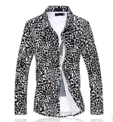 M~ 6XL Мужская одежда Большие размеры Осень Мода личность ночной леопард кофта с длинными рукавами певица костюмы - Цвет: leopard print