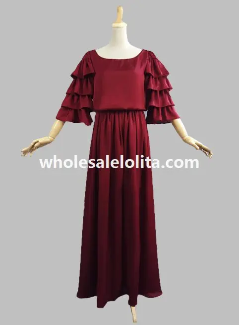 Edwardian четырехъярусная воздушная шифоновая шелковистая платье период платье историческая реконструкция - Цвет: Красный