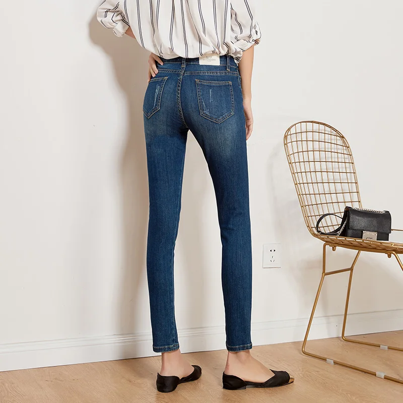 LEIJIJEANS Новинка осени повседневный стиль темно синие средняя талия полная длина