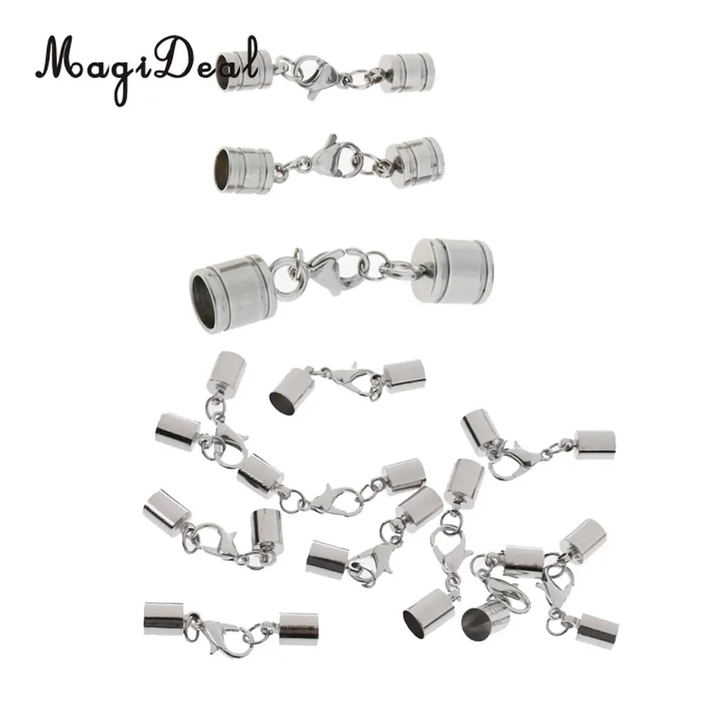 MagiDeal 13 Pieces Silver Stainless Steel Barrel Bead Leather Cord Ends Caps Jewelry Finding Clasp Making Craft