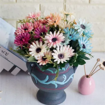 

Fake Chrysanthemum (7 stems/piece ) Simulation Daisy with Green Leaf for Wedding Home Decorative Artificial Flowers