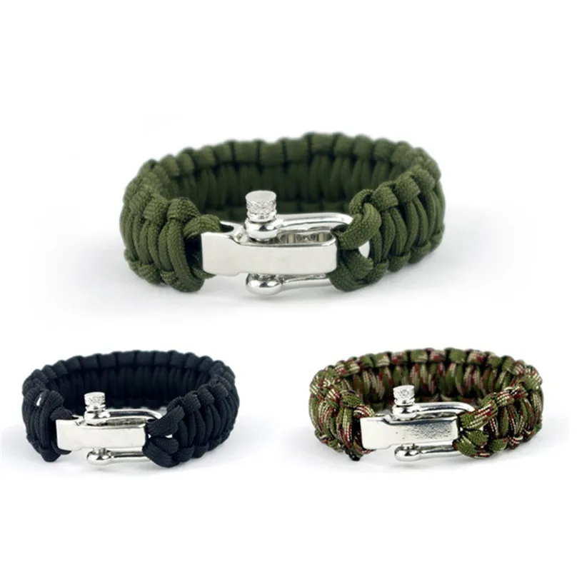 Outdoor Army Green Parachute Cord Survival Bracelet men's Black Stainless steel Adjustable Buckle Climbing Outdoor Tools #3d28 (10)