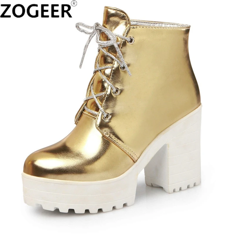 Iniciar sesión Aspirar Pacer Botines de tacón alto con plataforma y cordones para mujer, botines sexis  de cuero sintético, color dorado y plateado, estilo Punk, para primavera y  otoño|Botas hasta el tobillo| - AliExpress